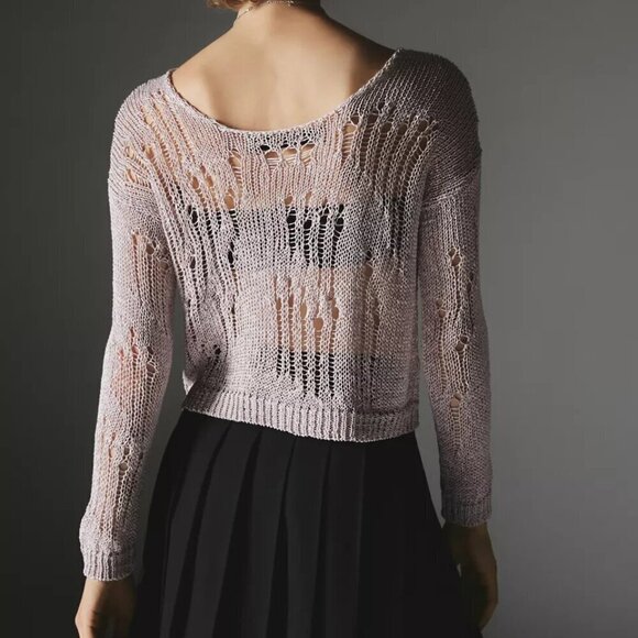 NWT UO Silence + Noise Nora Sparkly Mauve Open Knit Sweater - Picture 2 of 5